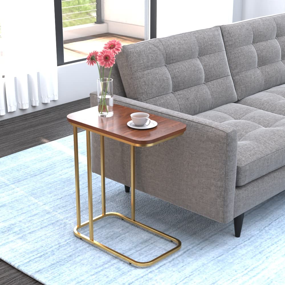 DECOWORLD|| Metal Side Table with Marble Finish Wooden Top for Living Room, Sofa or Bed Side Stand