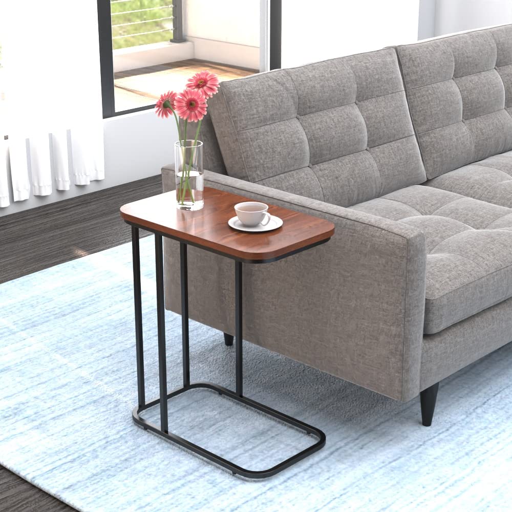 DECOWORLD|| Metal Side Table with Marble Finish Wooden Top for Living Room, Sofa or Bed Side Stand
