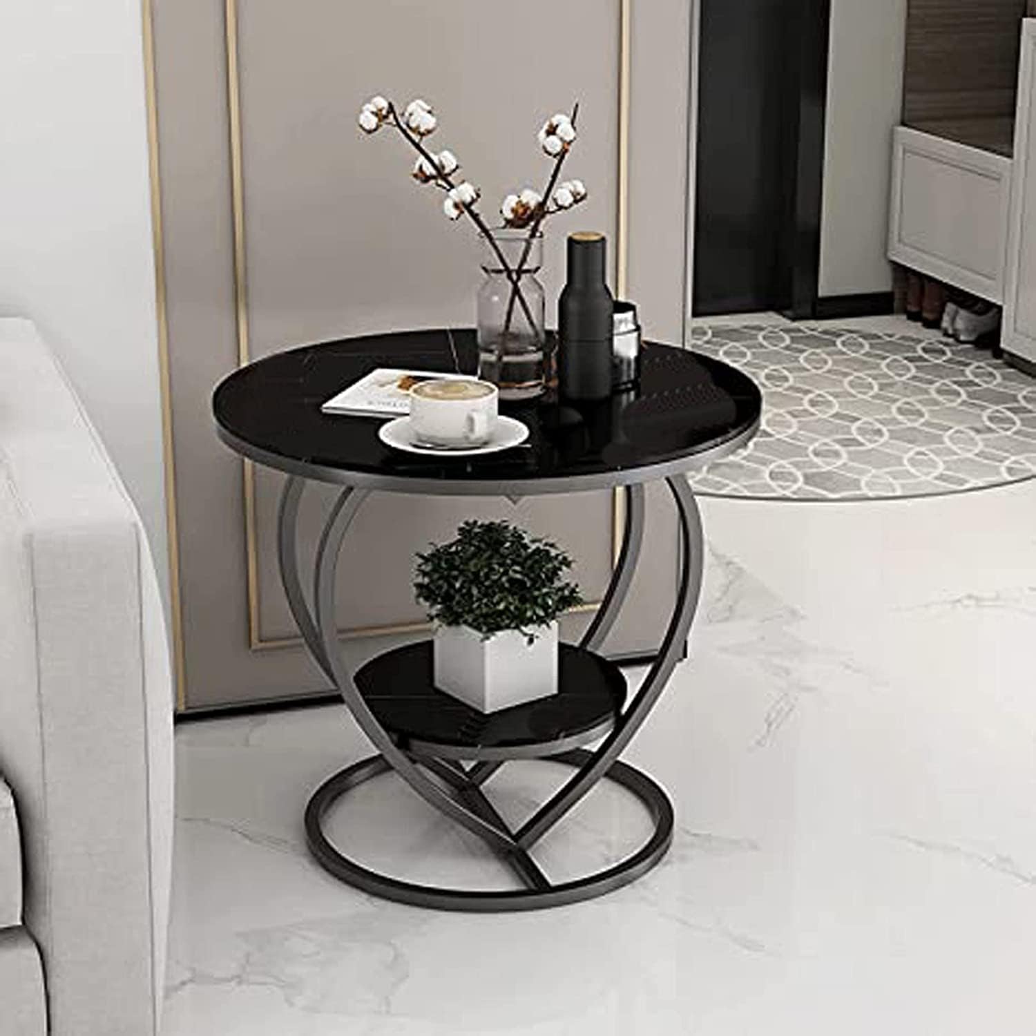 Al Hama Small Coffee Table, Coffee Table Love, Side Table, Living Room Round Table Sofa Corner Table Bedroom, Living Room, and Office Bedside Tables (Gold & Black) (Wood,Metal)