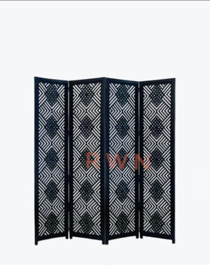 Wooden Room Divider 6 Feet, 4-Panel Folding Wooden Partition for Living Room, Office, Pooja Room, Restaurant, Kitchen & Balcony (2W x 1.82H Meters). (White-Cone Pattern)