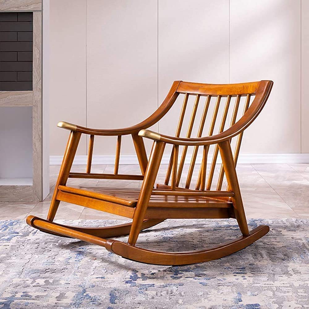 WOOD ART INDIA Teak Wood Modern Ergonomic Rocking Chair Including with Cushain
