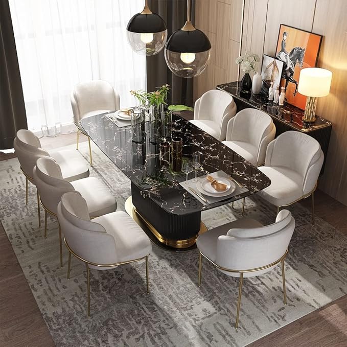 Baloma Modern Luxury Black Dining Set With Cabinet