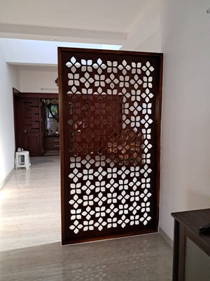 Wooden Room Divider only | Wooden Partition for Living Room | Room Separator | Office Wooden Separator Between Room and Kitchen(Teak Wood Color,6 * 4ft)/ only partition no Cabinet