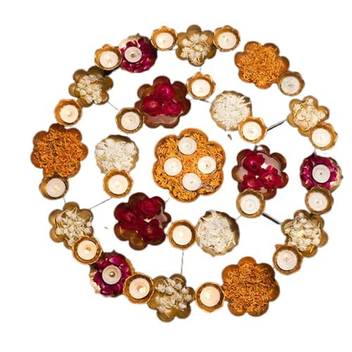 Shakti Metal Decorative Rangoli Urli Bowl with T-Light Candle Holder