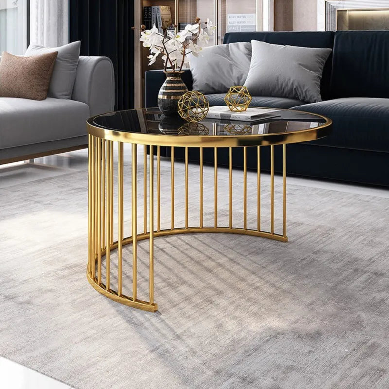 Real Modern Black Gold Glass Top Nesting Table With Drawer Storage