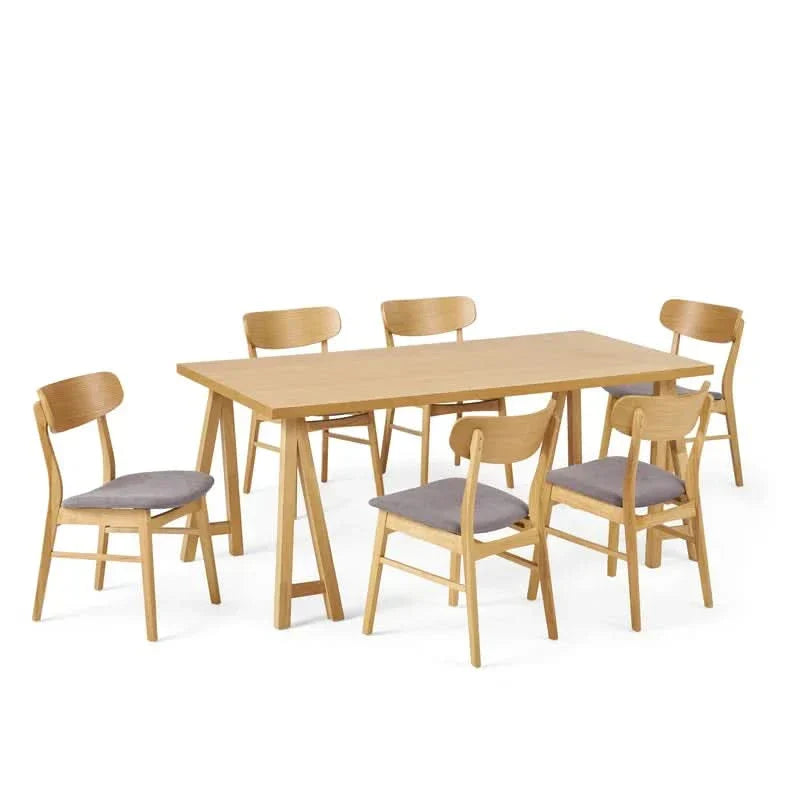 Kadley 6 Seater Dining Table Set in Natural Oak And Walnut Finish - Wooden Empiro