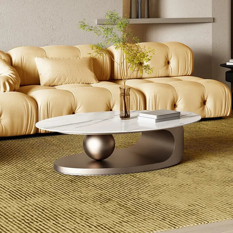 Rubel Modern White Oval Coffee Centre Table with White Marble top