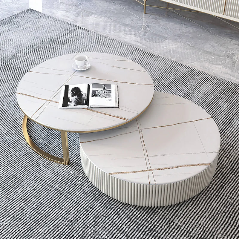 Label Modern Round Stone Top Nesting Coffee Table