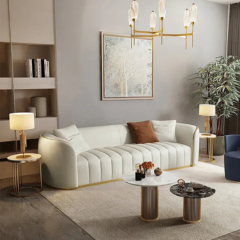 Boss Modern Faux Leather Upholstered 3-Seater Sofa with Gold Legs