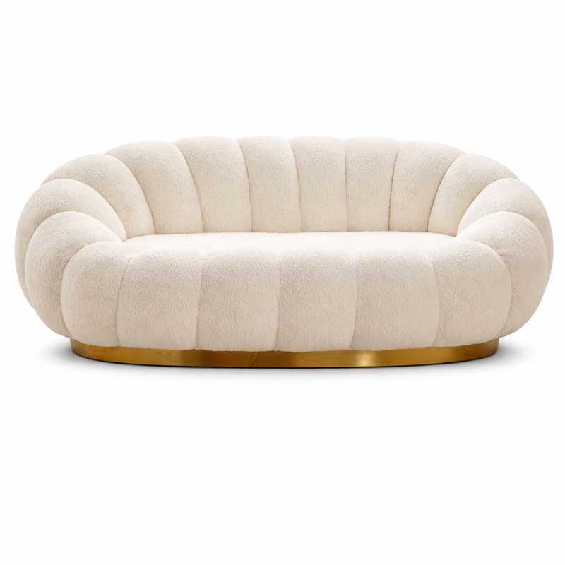 Ace Luxury Modern Pumpkin Suede Rounded Sofa Set