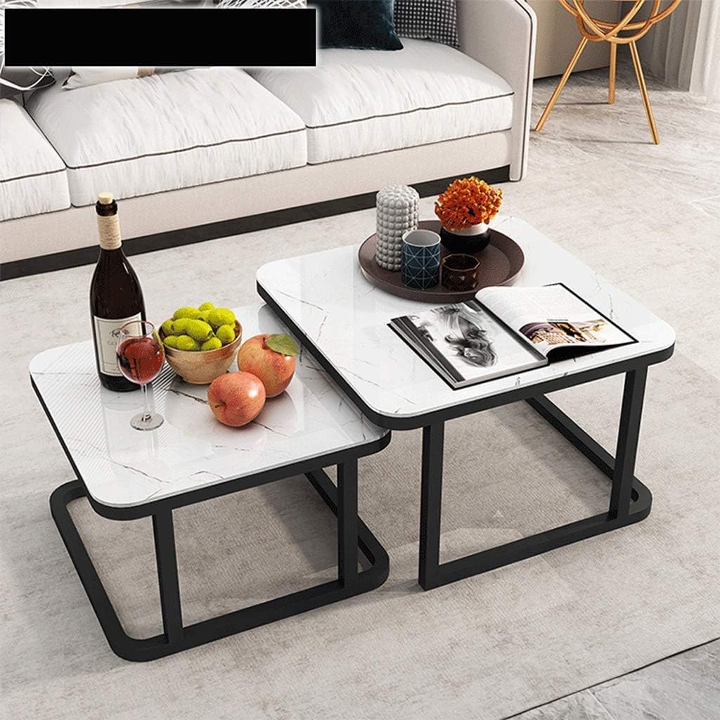 CRAFT DECOR Iron Frame Handmade Square Coffee Table/Nesting Table/Side Table/Center Table with Marble Finish Top for Living Room/Drawing Room/Balcony (Multicolor)