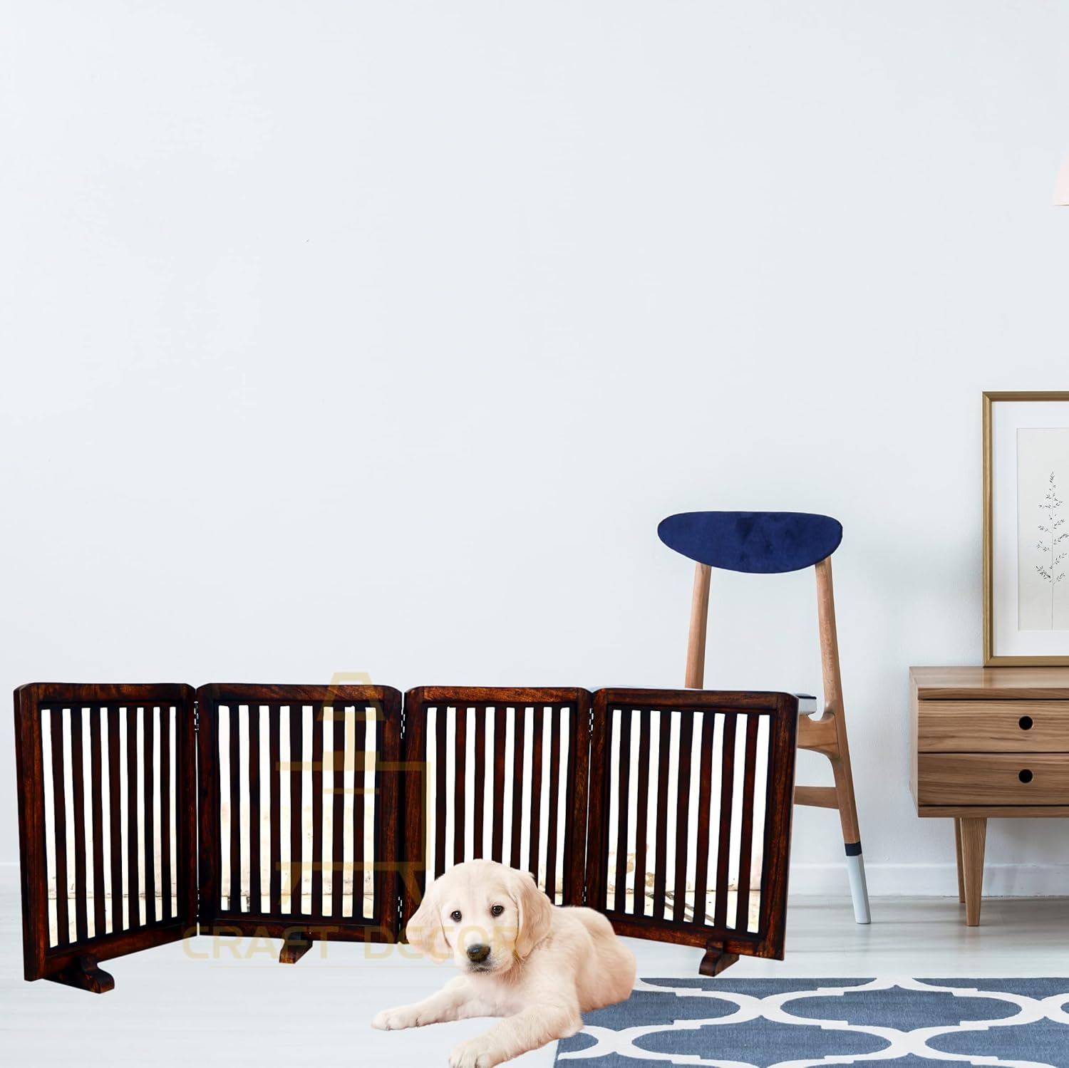 CRAFT DECOR Wooden Baby Safety Gate/Staircase Gate Kid Pet Safety Fence/Freestanding Fold-able Safety Gate for Child/Portable Safety Gate Extension/Wooden Pet Gate (Brown)