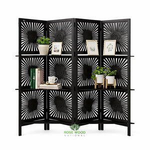 Wooden Room Divider 6 Feet, 4-Panel Folding Wooden Partition for Living Room, Office, Pooja Room, Restaurant, Kitchen & Balcony (2W x 1.82H Meters). (White-Cone Pattern)