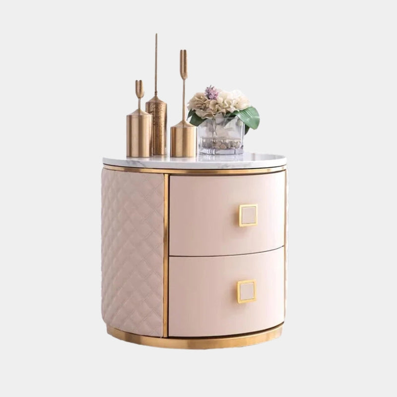 Elegant Blush Round Side Table with Marble Top