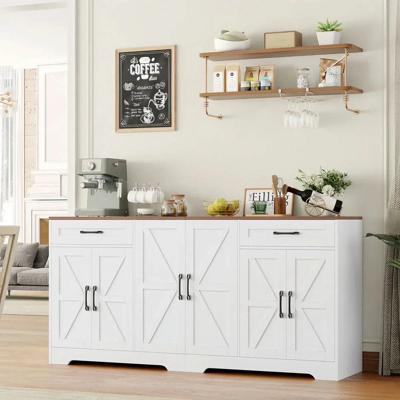 71'' Large Farmhouse Sideboard with Adjustable Shelves and 2 Large Drawers