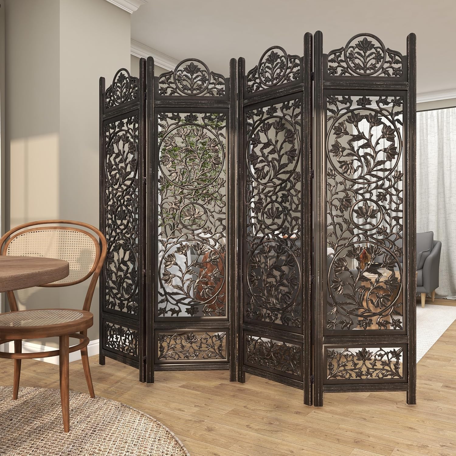 CRAFT DECOR Wooden partition for Living Room | Wood Screen for Pooja Room | Hall Partition | Separator for Living Room | Modern Decorative Wall Divider | Folding Door Screen Kitchen | Foldable Panel for Living Room/Office/Restaurant/Pooja Room
