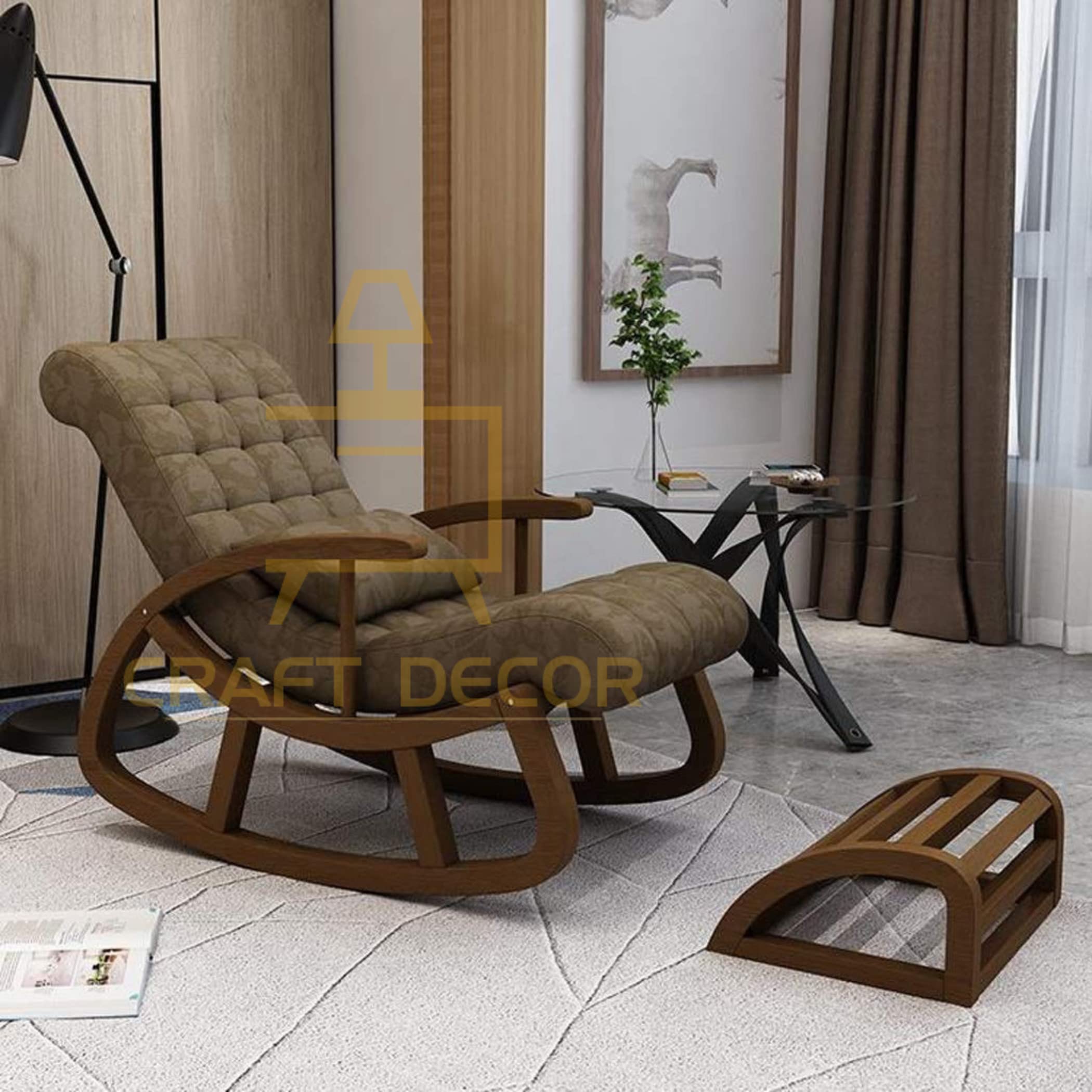 CRAFT DECOR Ergonomic Rocking Chair with Foot Rest, Relaxing Chair for Home, Rocking Chair for Adult for Home, Easy Chair for Relax for Old Age, Rose Wood Rocking Chair, Traditional Rolling Chair