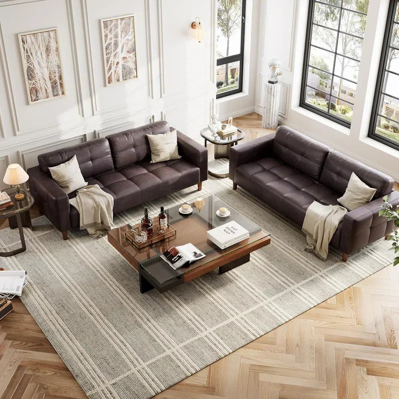Hiring 3-Seater Faux Leather Sofa with Spring Cushion, Deep Seat Sofa for Living Room & Office