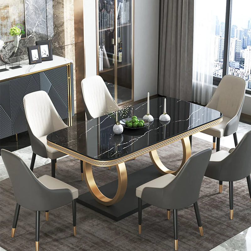 Zorian Modern Luxury Dining Table Set featuring Natural Marble Top and Metal Frame