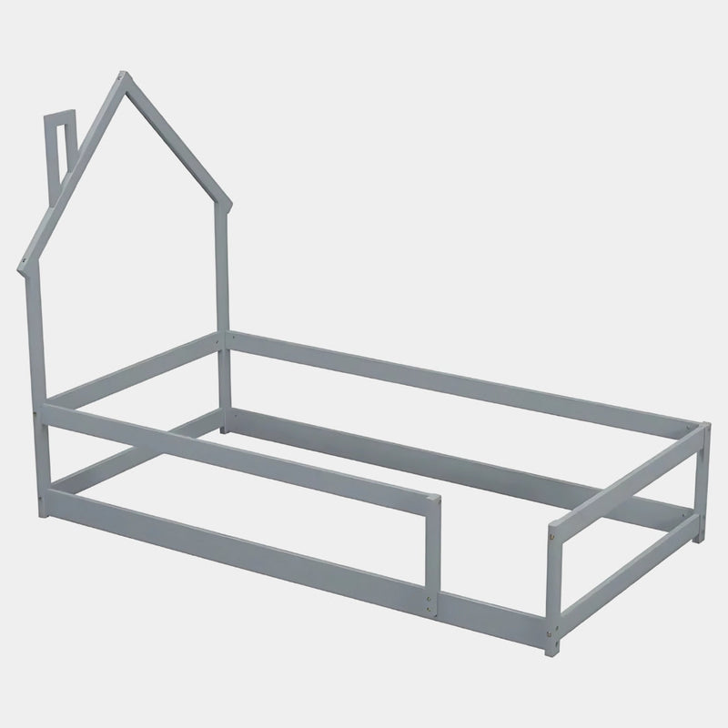 Wooden House Bed for Kids with Protective Rails