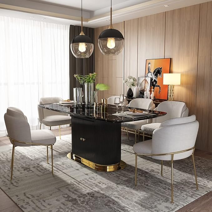 Baloma Modern Luxury Black Dining Set With Cabinet