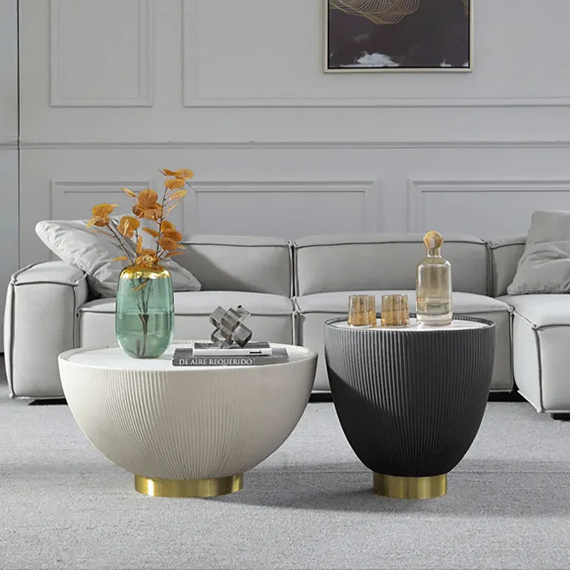 Bongo Modern White & Grey Drum Coffee Table Stone Round Coffee Table