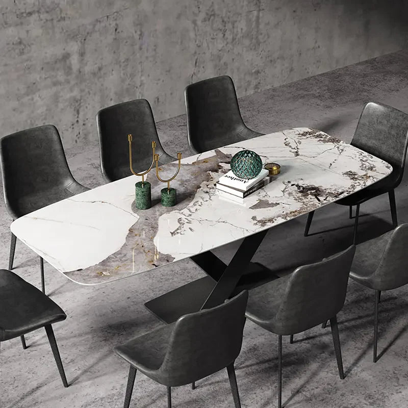 Kian Modern Stone Top 8 Seater Dining Set with Upholstered Chairs