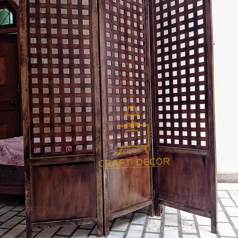 CRAFT DECOR Wooden Room Partition for Living Rooms / Antique Wooden Screen Separator / Wooden Room Divider /Wooden 3 Panels for Living Room/Bedroom/Office/ Restaurant/Home/Pooja Room