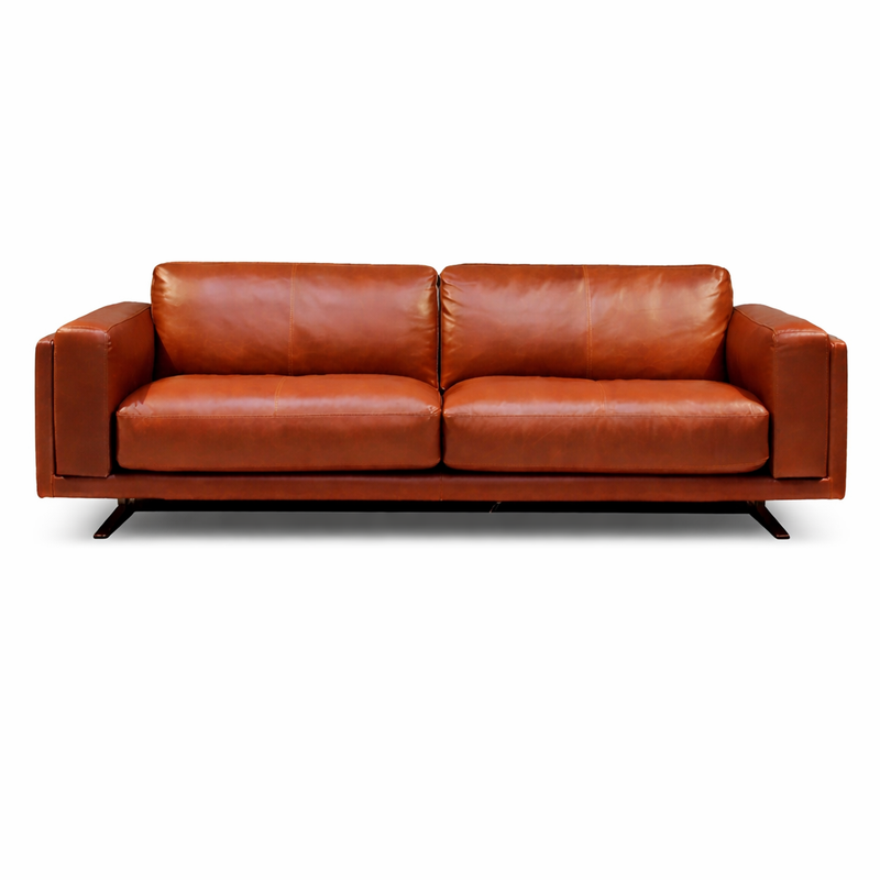 Chic Modern Walnut Leather Upholstered Sofa