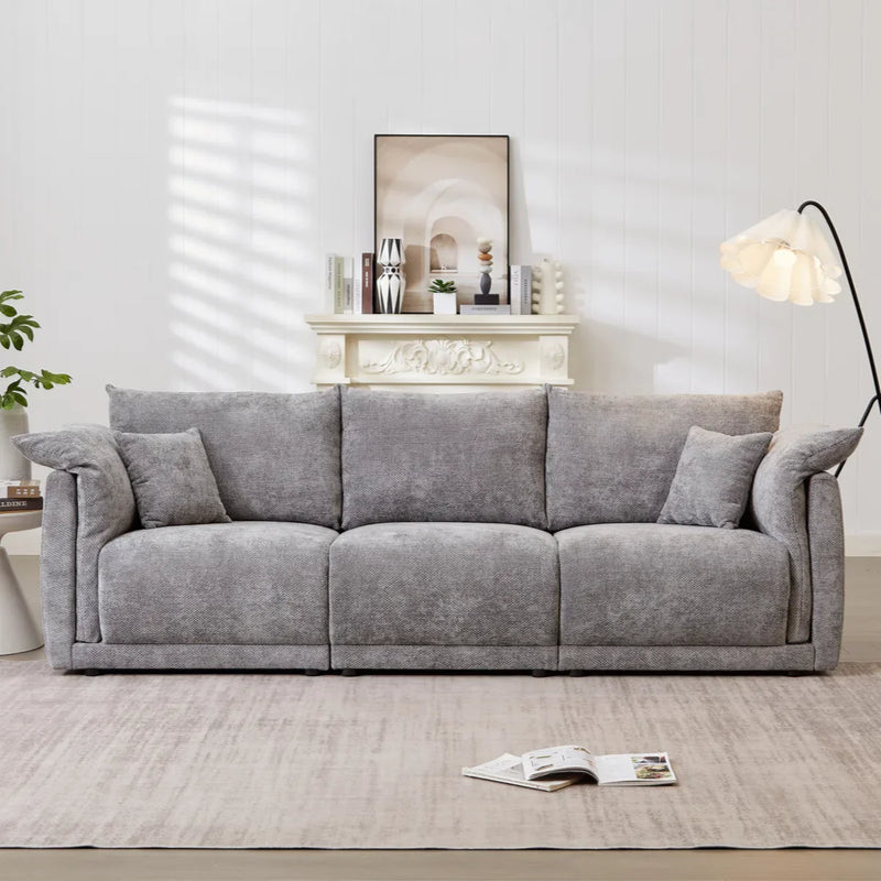Nakki Modern 3-Seater Linen Sofa with Soft Arm Pillows for Living Room & Office