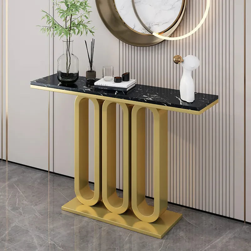 Zyra Modern Luxury Designer Console Table with Black Marble Top in Rectangular Shape