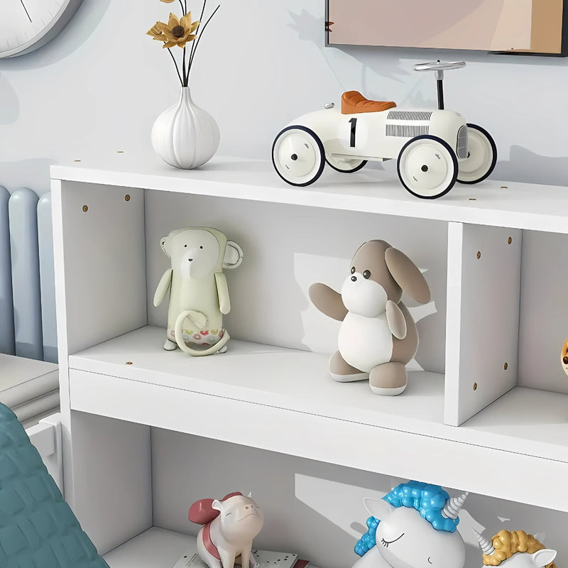 Full Size Floor Kids Bed With Multipurpose Shelves