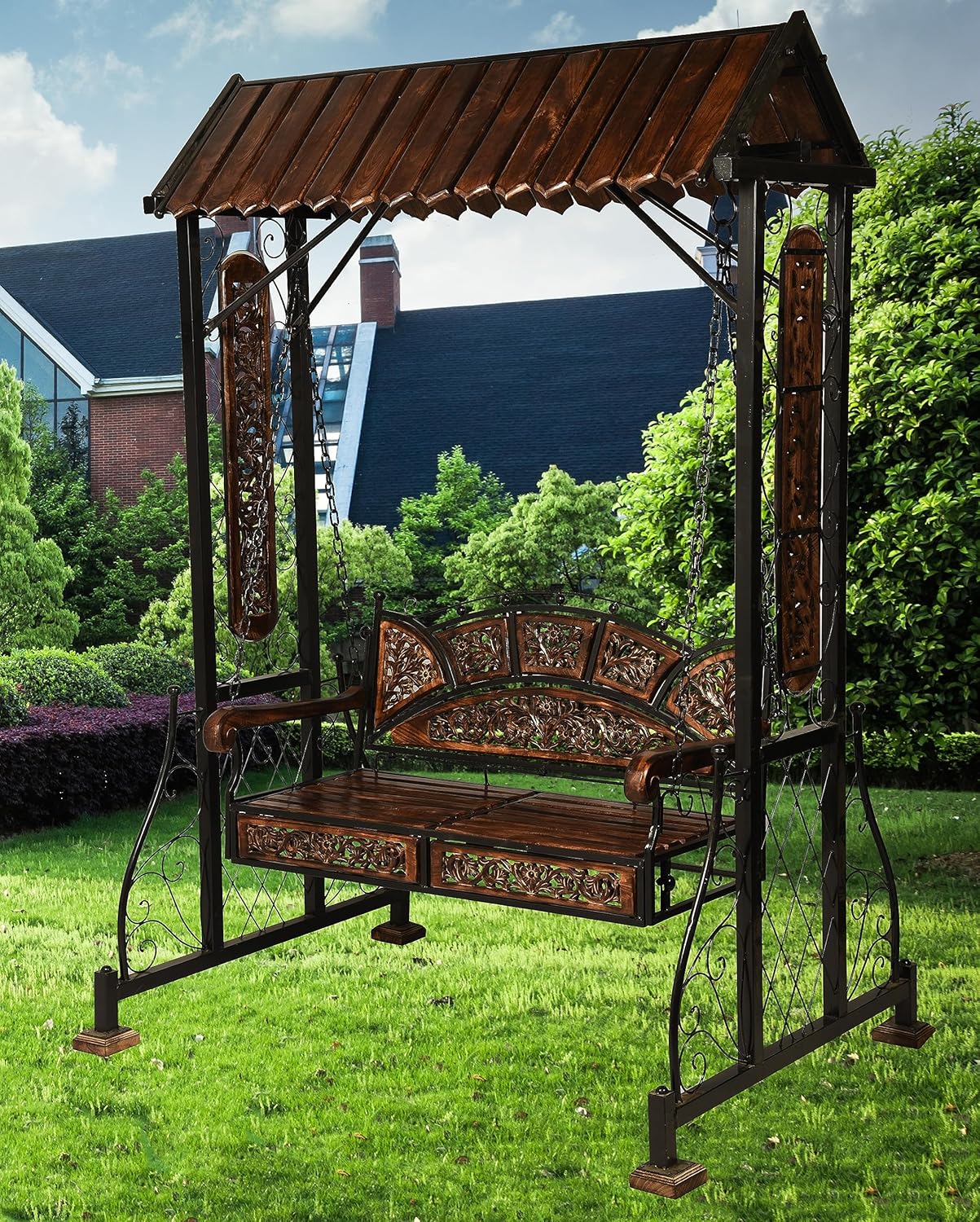 UA URBAN ART Urban Art Store Iron Swing Jhula For Home & Garden/Porch/Balcony 2 Seater Weight Capacity 300Kgs+ (Swing, 177.8 centimeters, Black