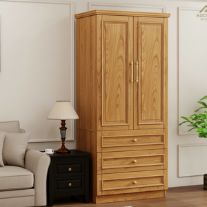 Wooden wardrobe with 3 drawers in a living room setting