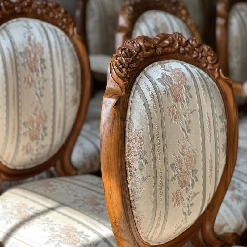 Louis XV dining chairs with exuberant bows