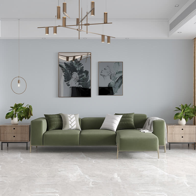 4 Seater L-Shaped Olive Green Sofa