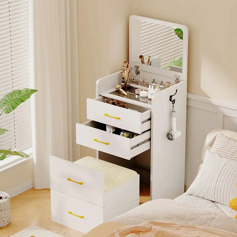 Modern Mini Vanity Table Set with LED Mirror & Hidden Storage Stool