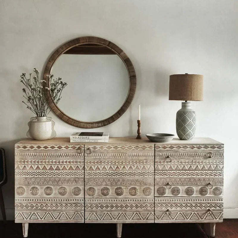 Niroon Carved Mango Wood Sideboard - Wooden Empiro