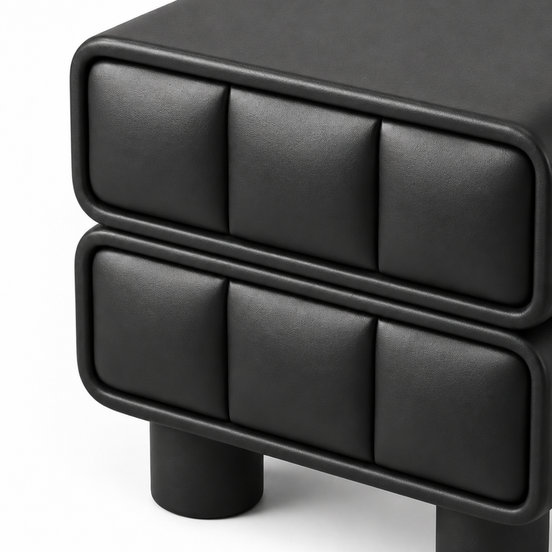 The Noirva Bedside Table — Modern Black Nightstand with Upholstered Drawers & Smart Storage