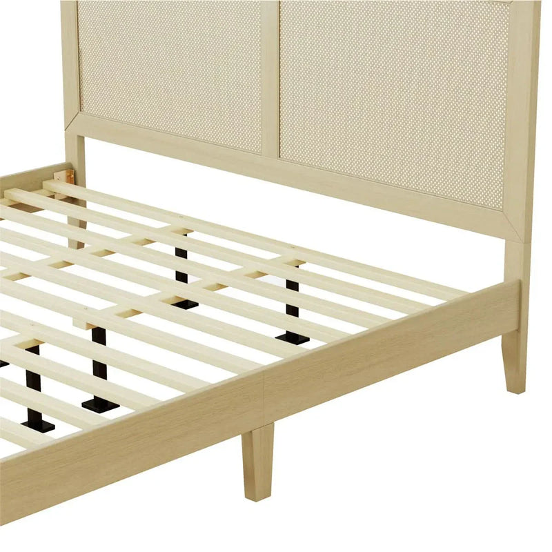 Woven Rattan Cane Bed – Solid Wood Frame with Elegance