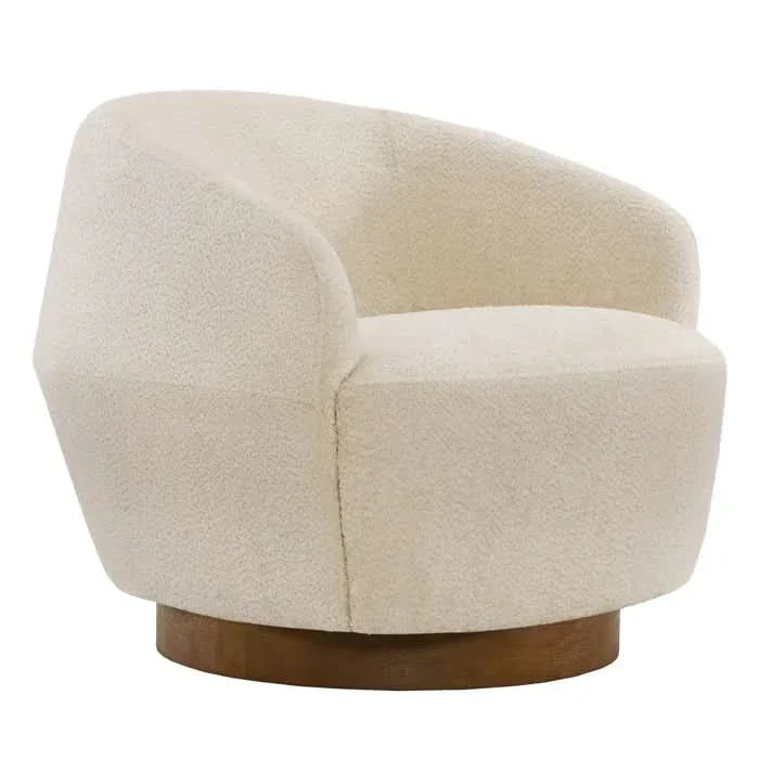 Mallakam Boucle Upholstered Swivel Barrel Chair  - Wooden Empiro