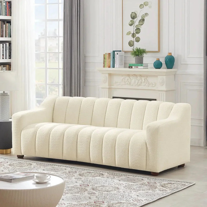Modern Tufted Tight Back French Boucle Sofa