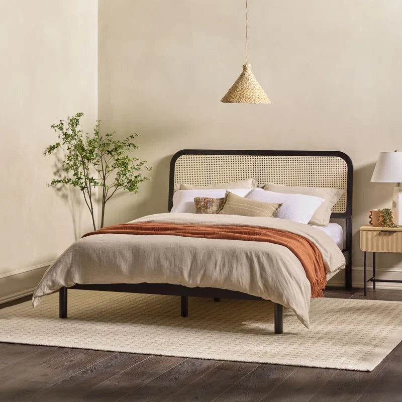 Wooden Empiro Sheesham Wood Standard Vintage Rattan Cane Bed
