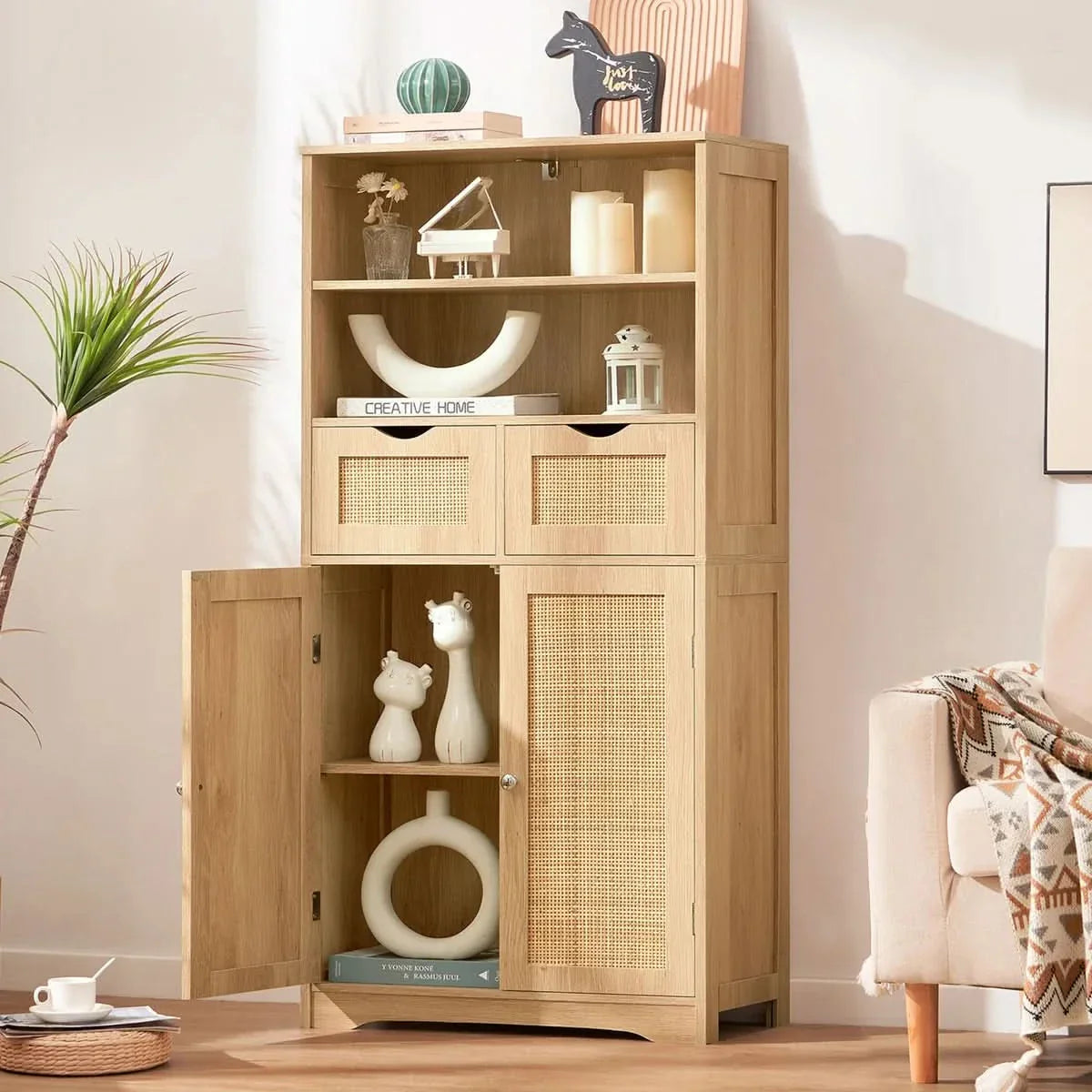 Accent Rattan Cabinet, Storage Cabinet with 2 Drawer