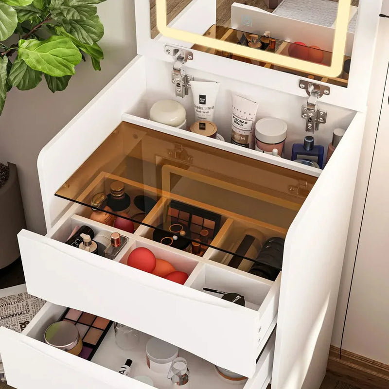18.7'' Flip-Top Makeup Vanity Desk with LED Mirror and Storage Seat