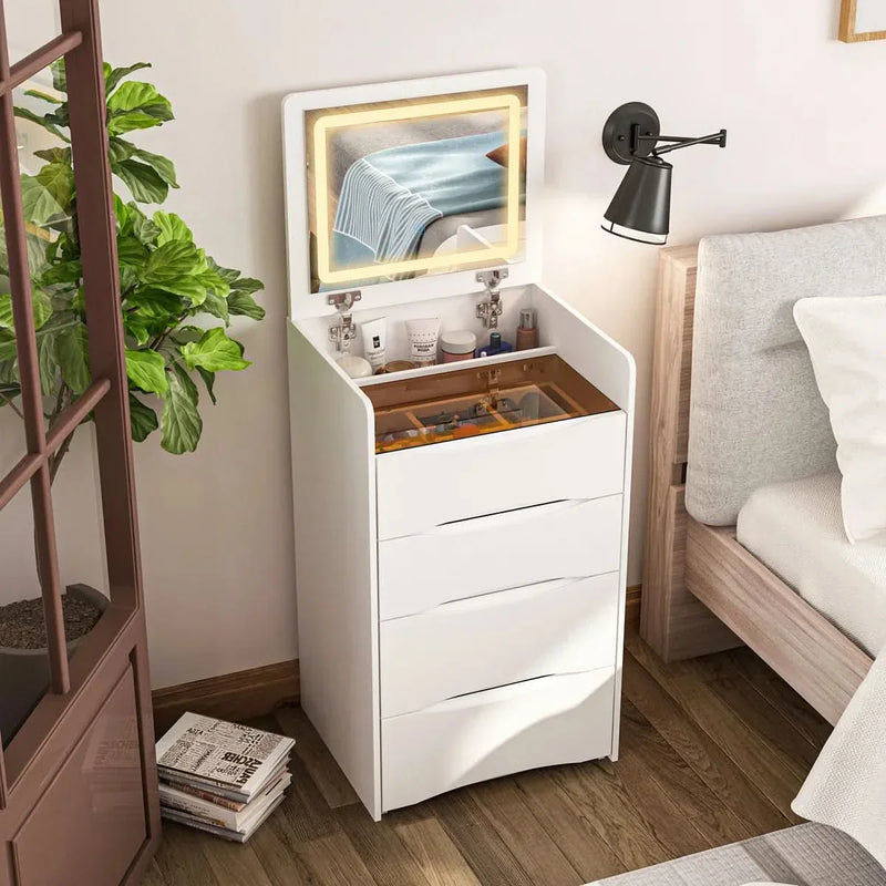 18.7'' Flip-Top Makeup Vanity Desk with LED Mirror and Storage Seat