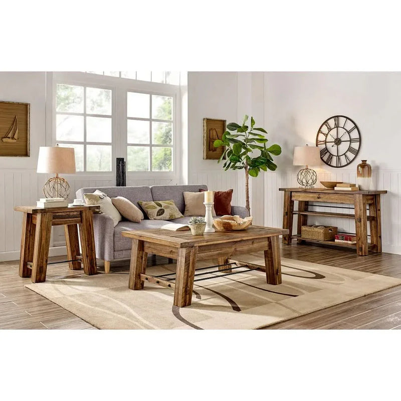 Carbon Loft Bahamondes Natural Solid Acacia Wood Console Table