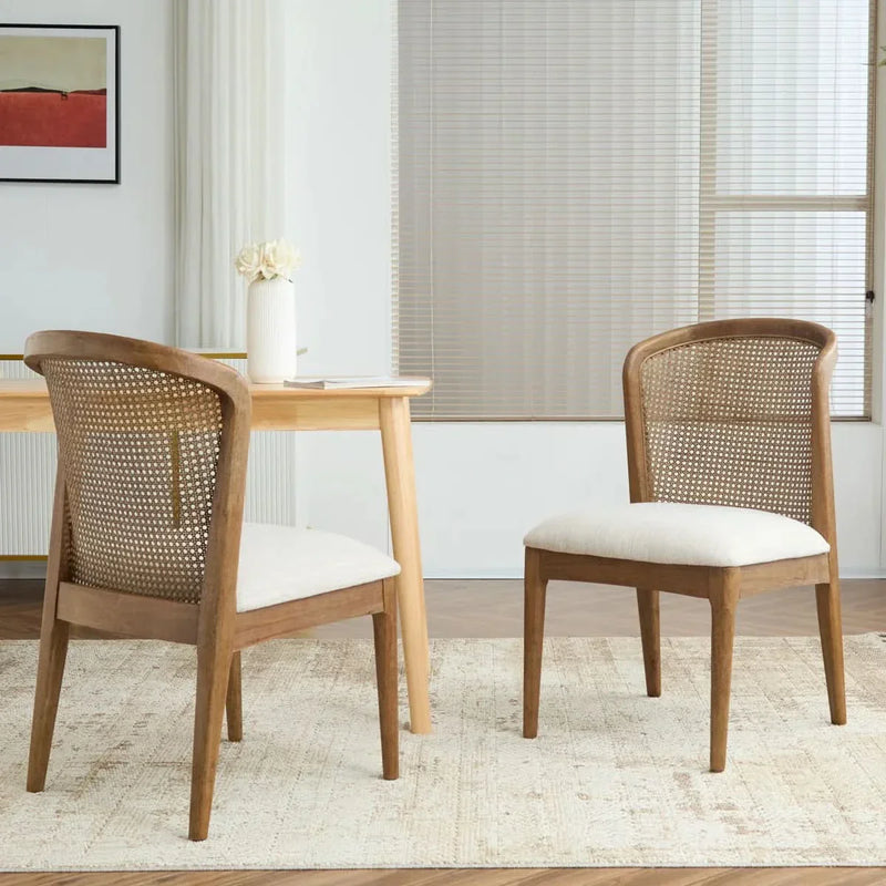 Wood & Rattan Dining Chairs (Set of 2)