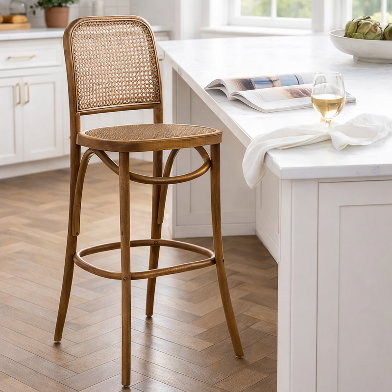 Harihar Rattan Cane Wooden Bar Stool - Craft Decor