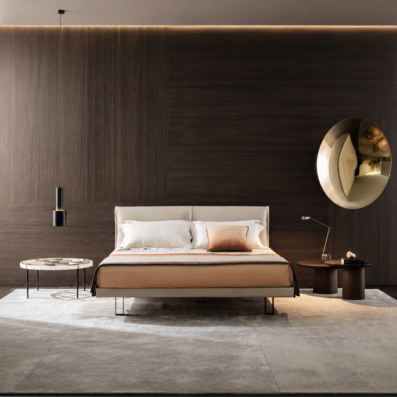 The Caldrisse Bed — Luxury Floating Upholstered Bed with Dual-Cushion Headboard